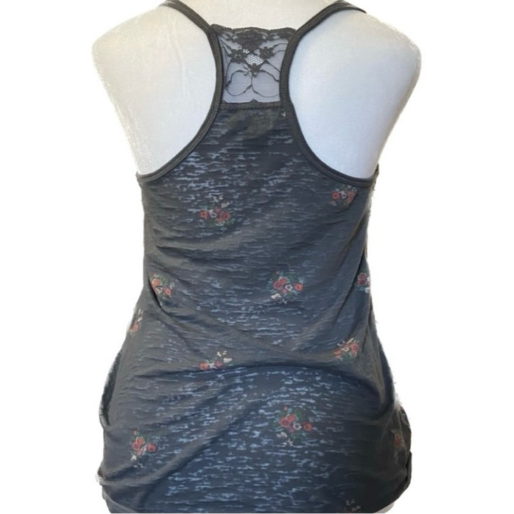 American Eagle Outfitters Vintage Dark Gray Semi Sheer Floral Lace Tank Top